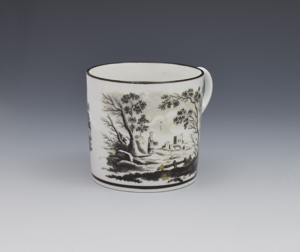 Georgian New Hall Bat Print Landscape Coffee Can c.1805 View IV