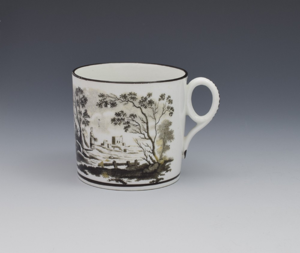 Georgian New Hall Bat Print Landscape Coffee Can c.1805 View V