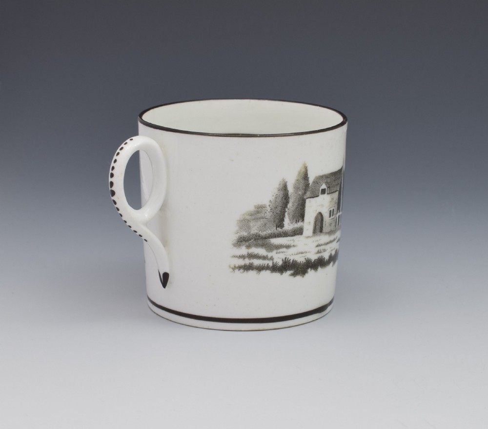 Georgian New Hall Bat Print Landscape Coffee Can c.1805 View VIII