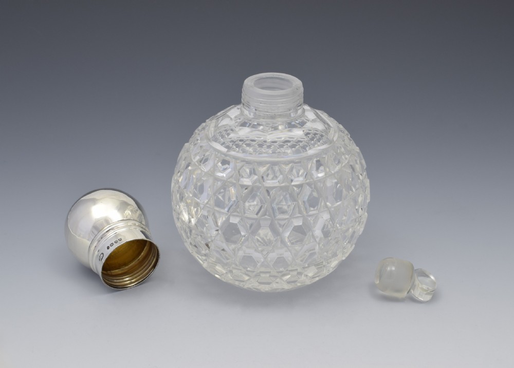 Large Victorian Silver & Cut Glass Globe Scent Perfume Bottle View VI