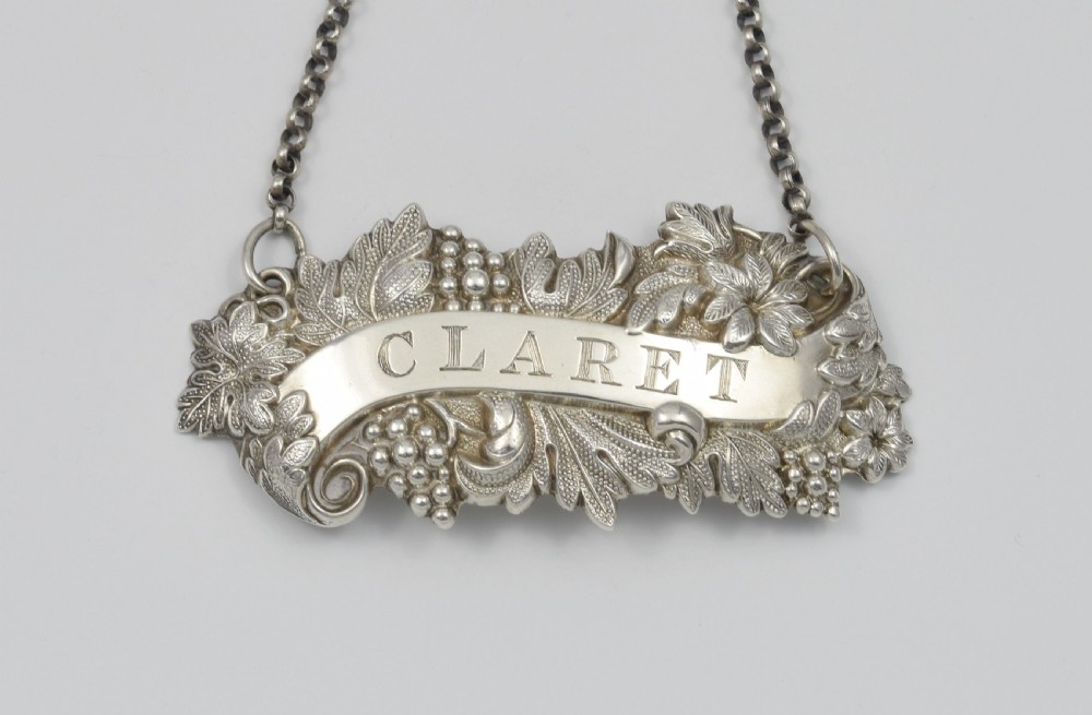 Ornate Victorian Silver Claret Wine Decanter Label