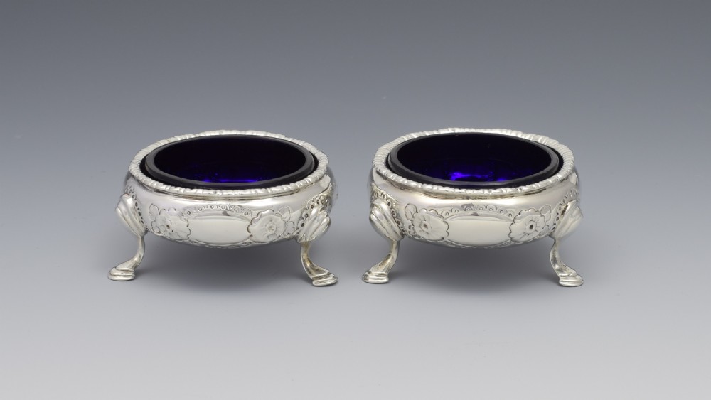 Pair Early George III Silver Cauldron Table Salts William Kersill 1769