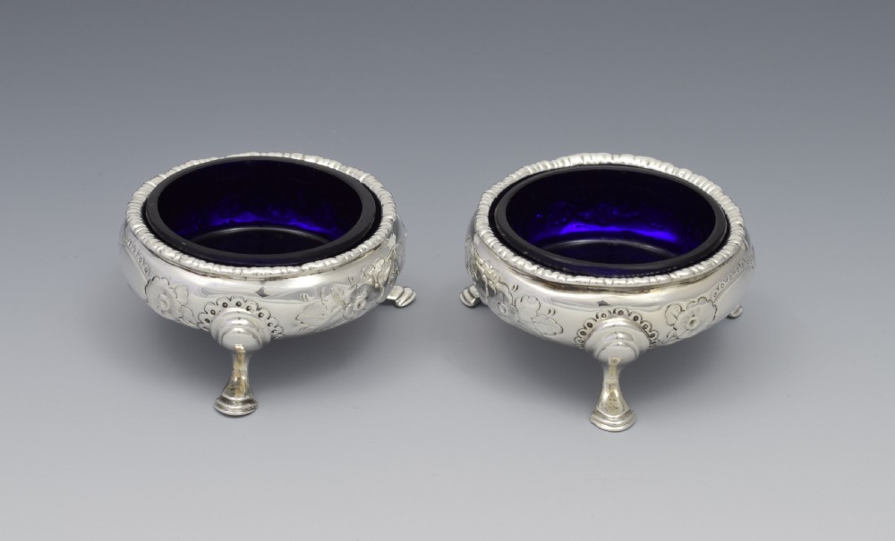 Pair Early George III Silver Cauldron Table Salts William Kersill 1769 View II