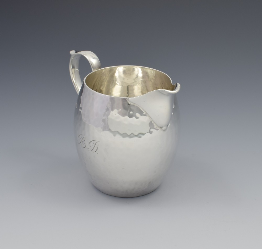 Art Deco Hammered Silver Cream Jug Goldsmiths & Silversmiths Co. View IV