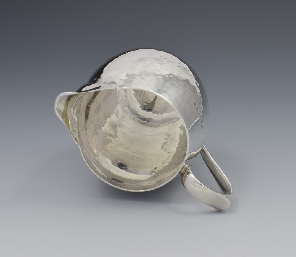Art Deco Hammered Silver Cream Jug Goldsmiths & Silversmiths Co. View XII