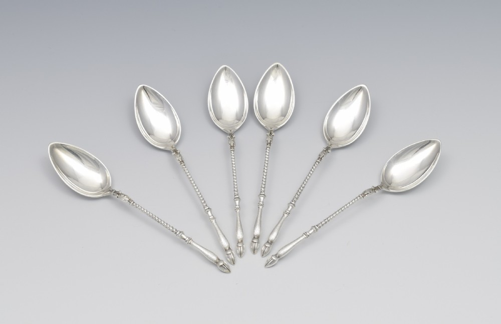 Cased Set Of 6 Bruchmann & Sohne Silver Deer Hoof Coffee Teaspoons  c.1925 View IV