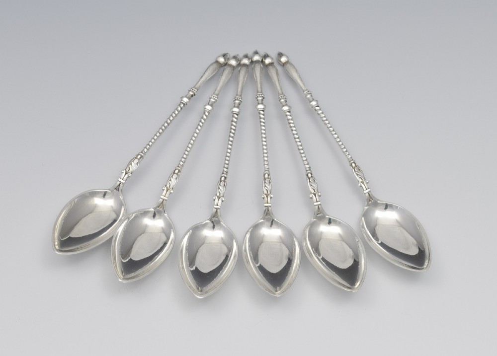 Cased Set Of 6 Bruchmann & Sohne Silver Deer Hoof Coffee Teaspoons  c.1925 View VI