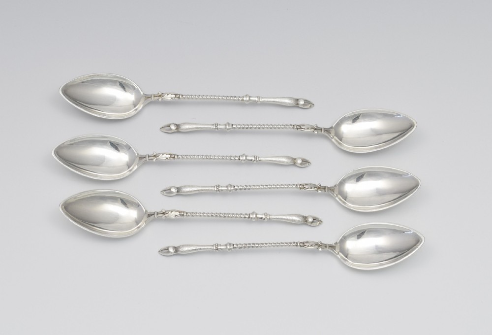 Cased Set Of 6 Bruchmann & Sohne Silver Deer Hoof Coffee Teaspoons  c.1925 View VII