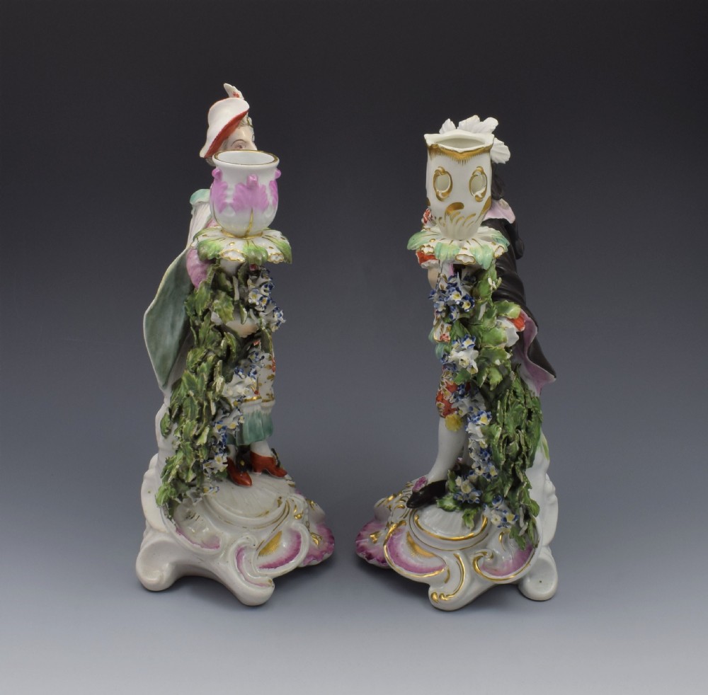 Pair Derby Porcelain Ranelagh Dancers Figural Candlesticks Figures c.1765 View II