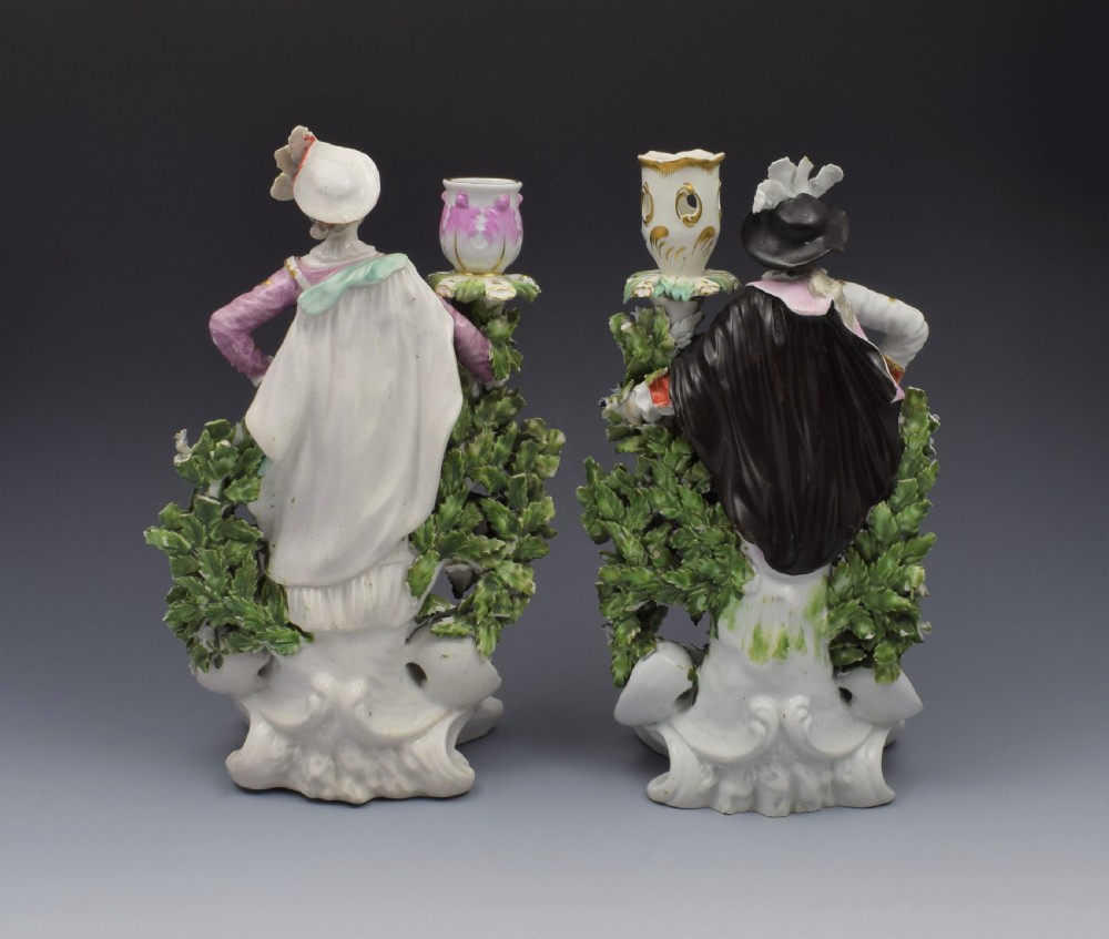 Pair Derby Porcelain Ranelagh Dancers Figural Candlesticks Figures c.1765 View III