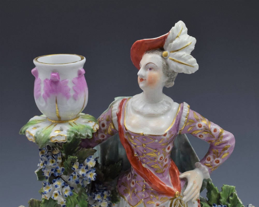 Pair Derby Porcelain Ranelagh Dancers Figural Candlesticks Figures c.1765 View VII