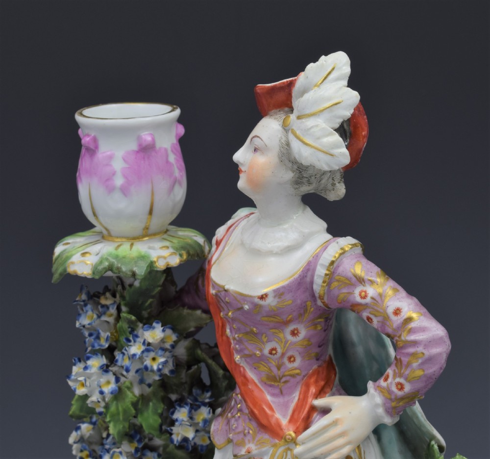 Pair Derby Porcelain Ranelagh Dancers Figural Candlesticks Figures c.1765 View XI
