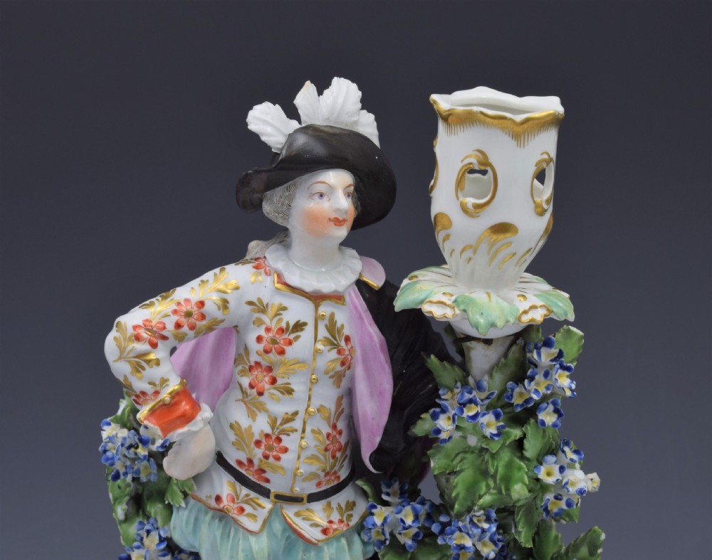 Pair Derby Porcelain Ranelagh Dancers Figural Candlesticks Figures c.1765 View XIII