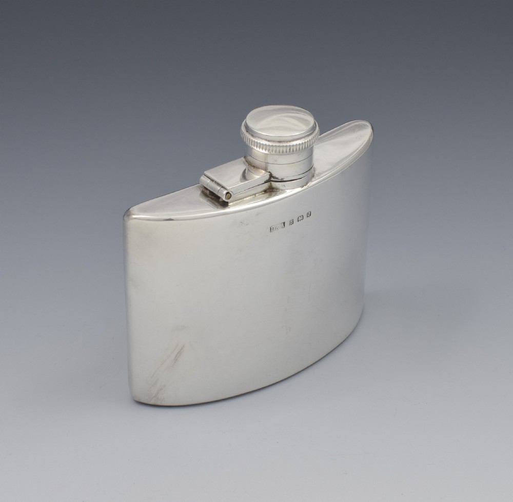 1930s Small Curved Silver Spirit Hip Flask Daniel & Arter View II