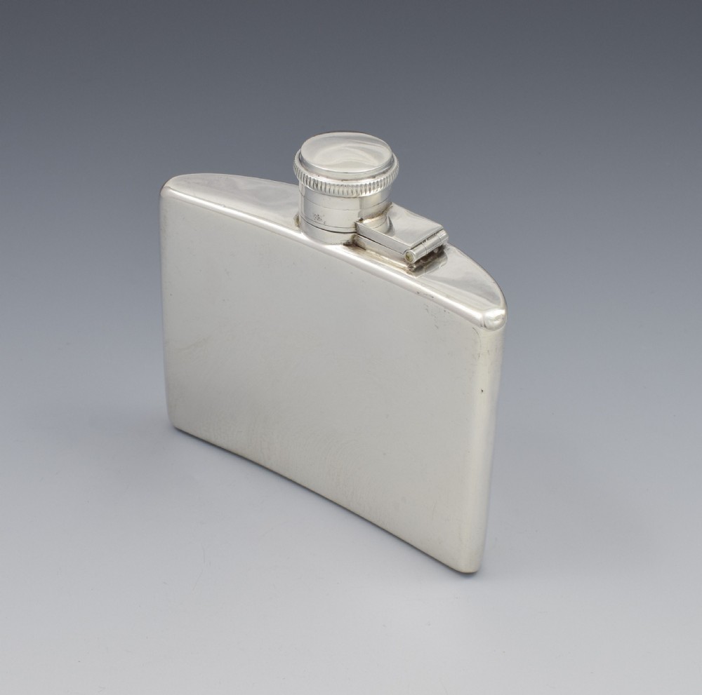 1930s Small Curved Silver Spirit Hip Flask Daniel & Arter View IV
