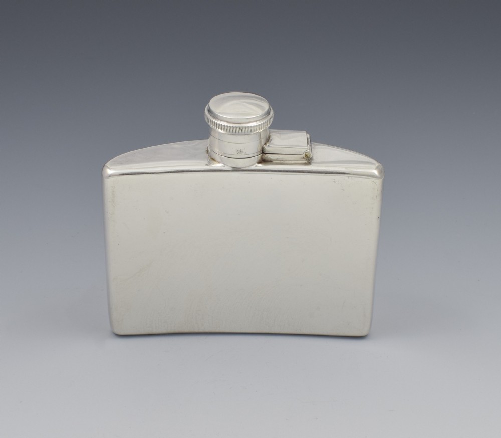 1930s Small Curved Silver Spirit Hip Flask Daniel & Arter View V