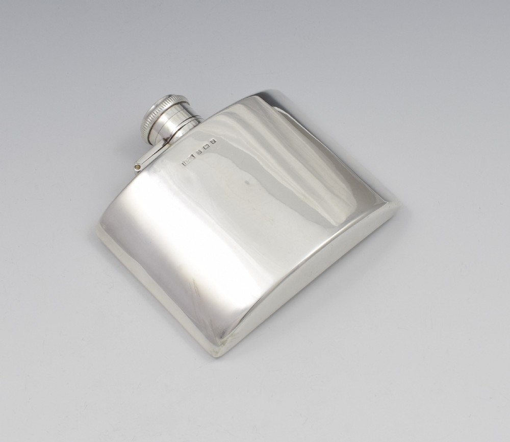 1930s Small Curved Silver Spirit Hip Flask Daniel & Arter View X