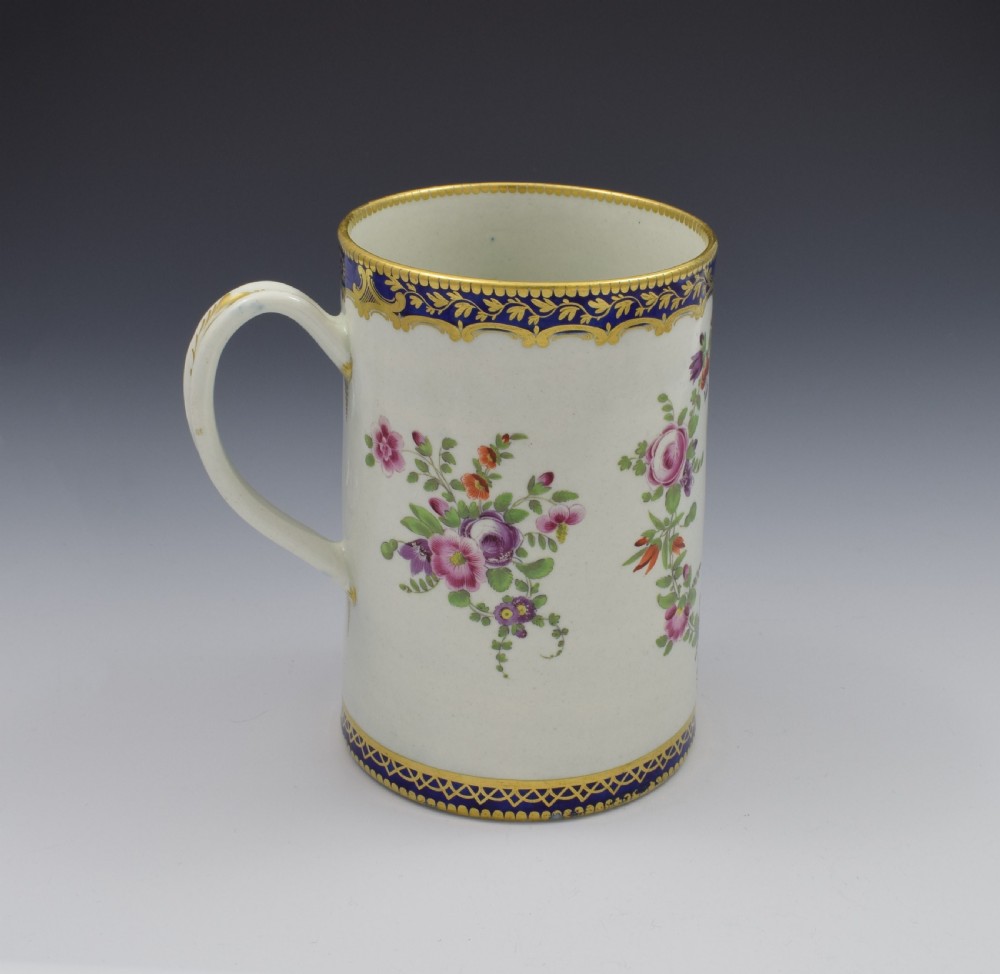 Large First Period Worcester Porcelain Polychrome Urn Mug Tankard c.1775 View V