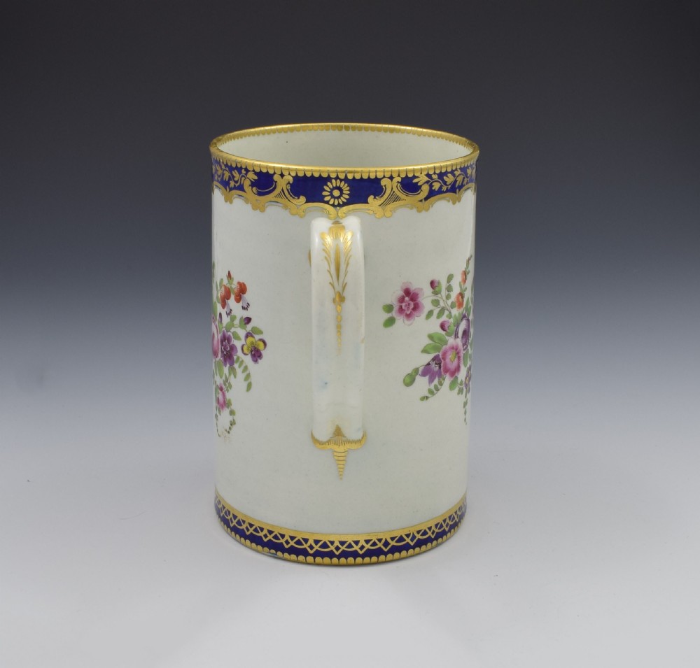Large First Period Worcester Porcelain Polychrome Urn Mug Tankard c.1775 View VII