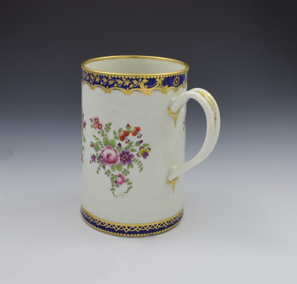 Large First Period Worcester Porcelain Polychrome Urn Mug Tankard c.1775 View VIII