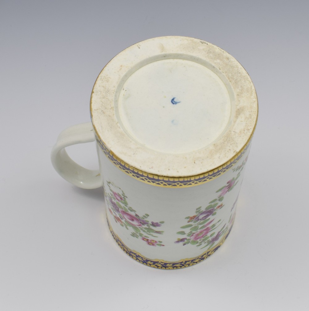 Large First Period Worcester Porcelain Polychrome Urn Mug Tankard c.1775 View X