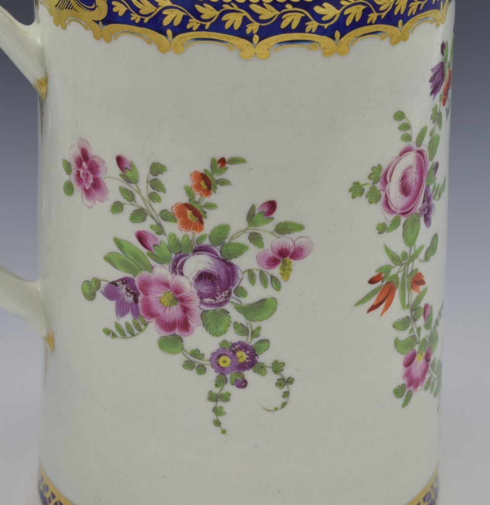 Large First Period Worcester Porcelain Polychrome Urn Mug Tankard c.1775 View XIII