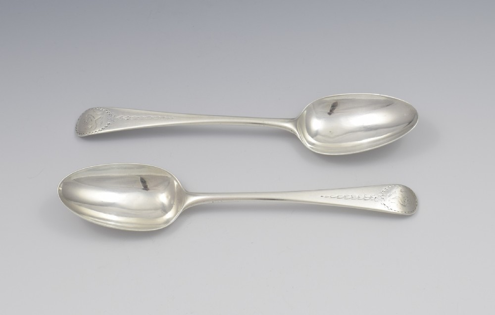 Pair Georgian Silver Serving Table Spoons 1780 George Smith III View II