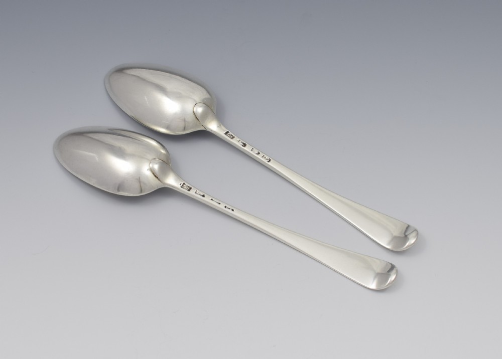 Pair Georgian Silver Serving Table Spoons 1780 George Smith III View VI