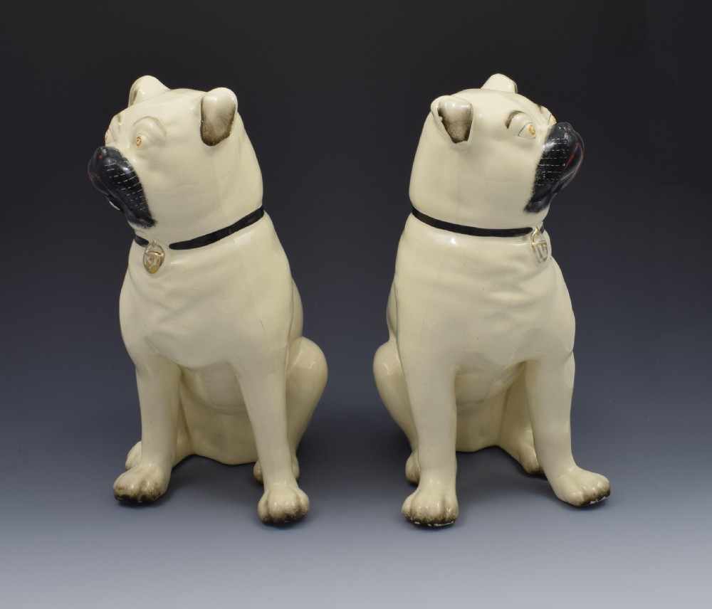 Large Pair Of Victorian Staffordshire Pottery Pugs Dogs c.1880 View III