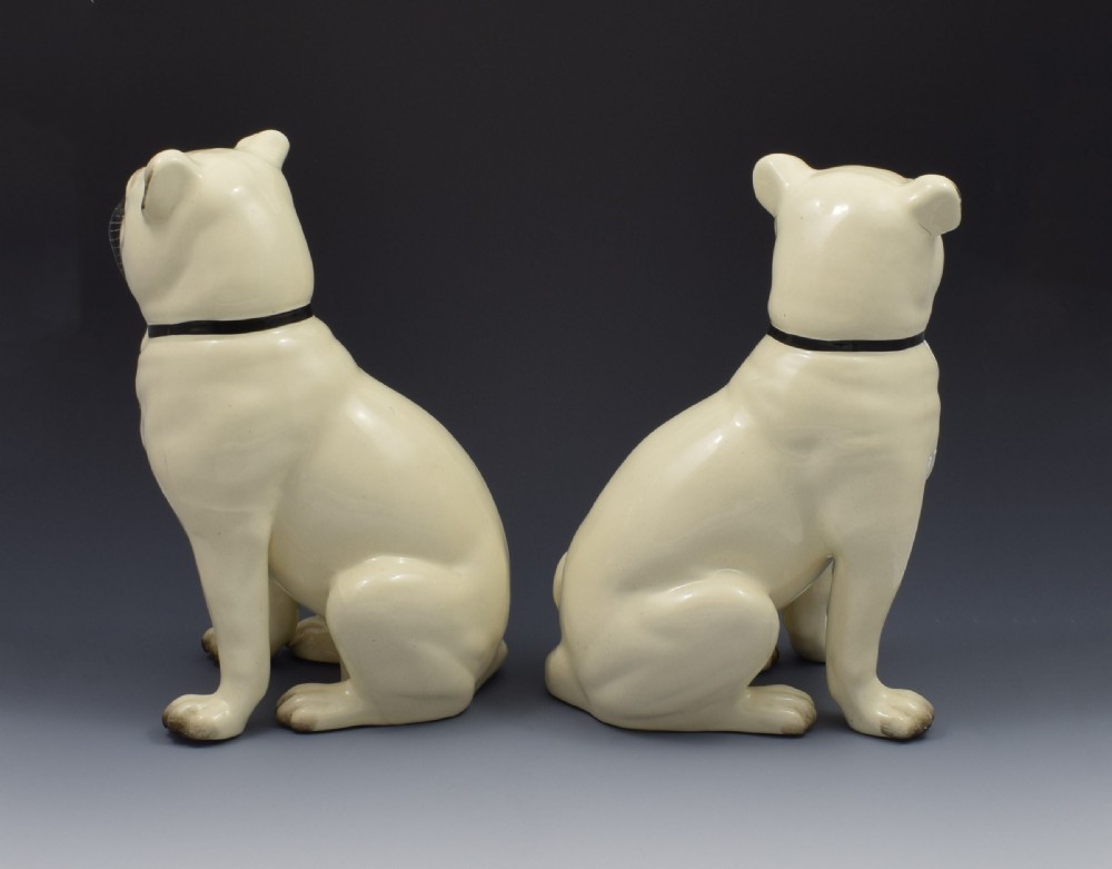 Large Pair Of Victorian Staffordshire Pottery Pugs Dogs c.1880 View IV