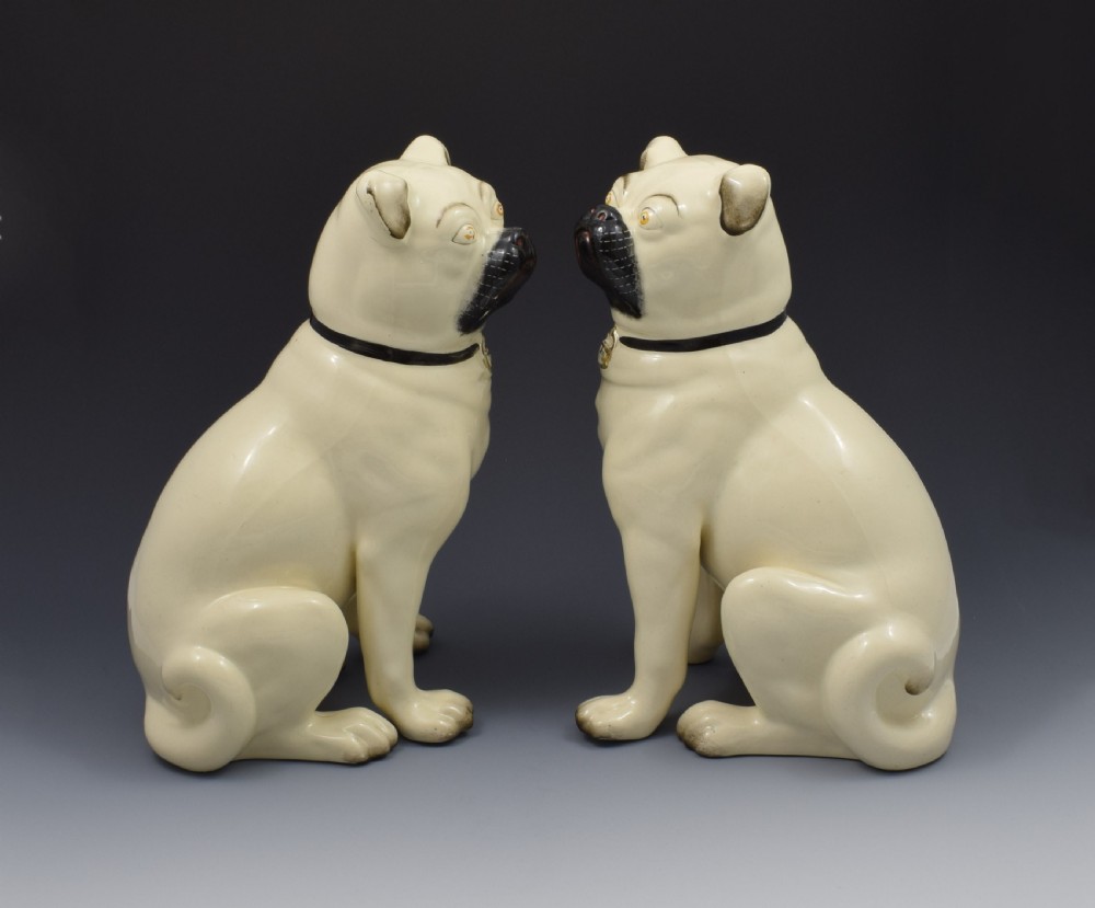 Large Pair Of Victorian Staffordshire Pottery Pugs Dogs c.1880 View VI