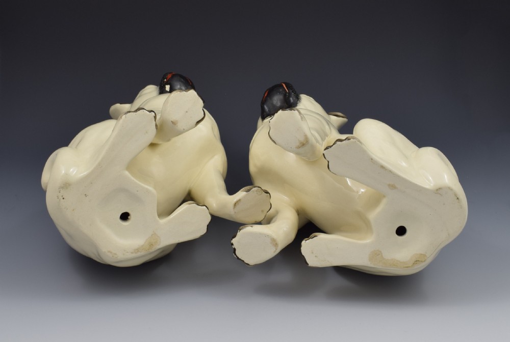 Large Pair Of Victorian Staffordshire Pottery Pugs Dogs c.1880 View VII