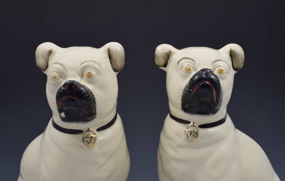 Large Pair Of Victorian Staffordshire Pottery Pugs Dogs c.1880 View IX