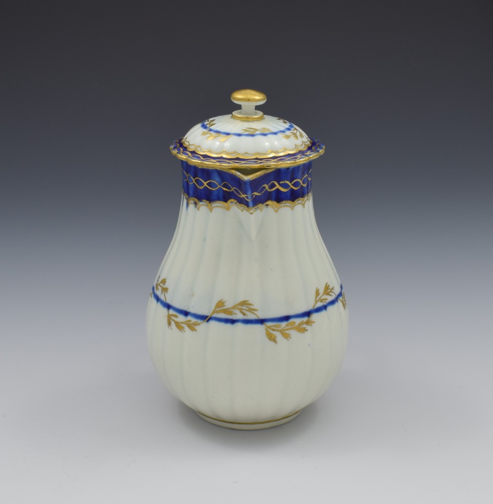First Period Worcester Porcelain Fluted Sparrow Beak Jug & Cover c.1780 View III