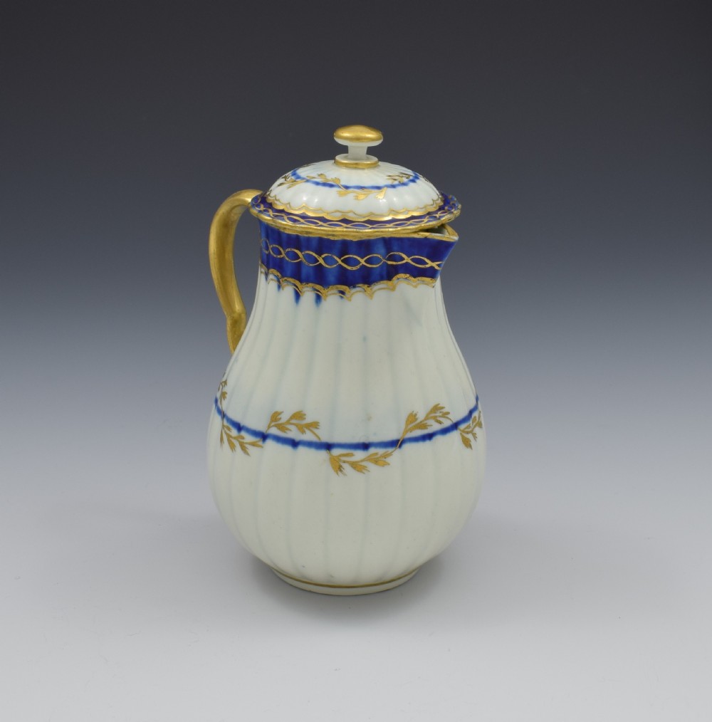 First Period Worcester Porcelain Fluted Sparrow Beak Jug & Cover c.1780 View IV