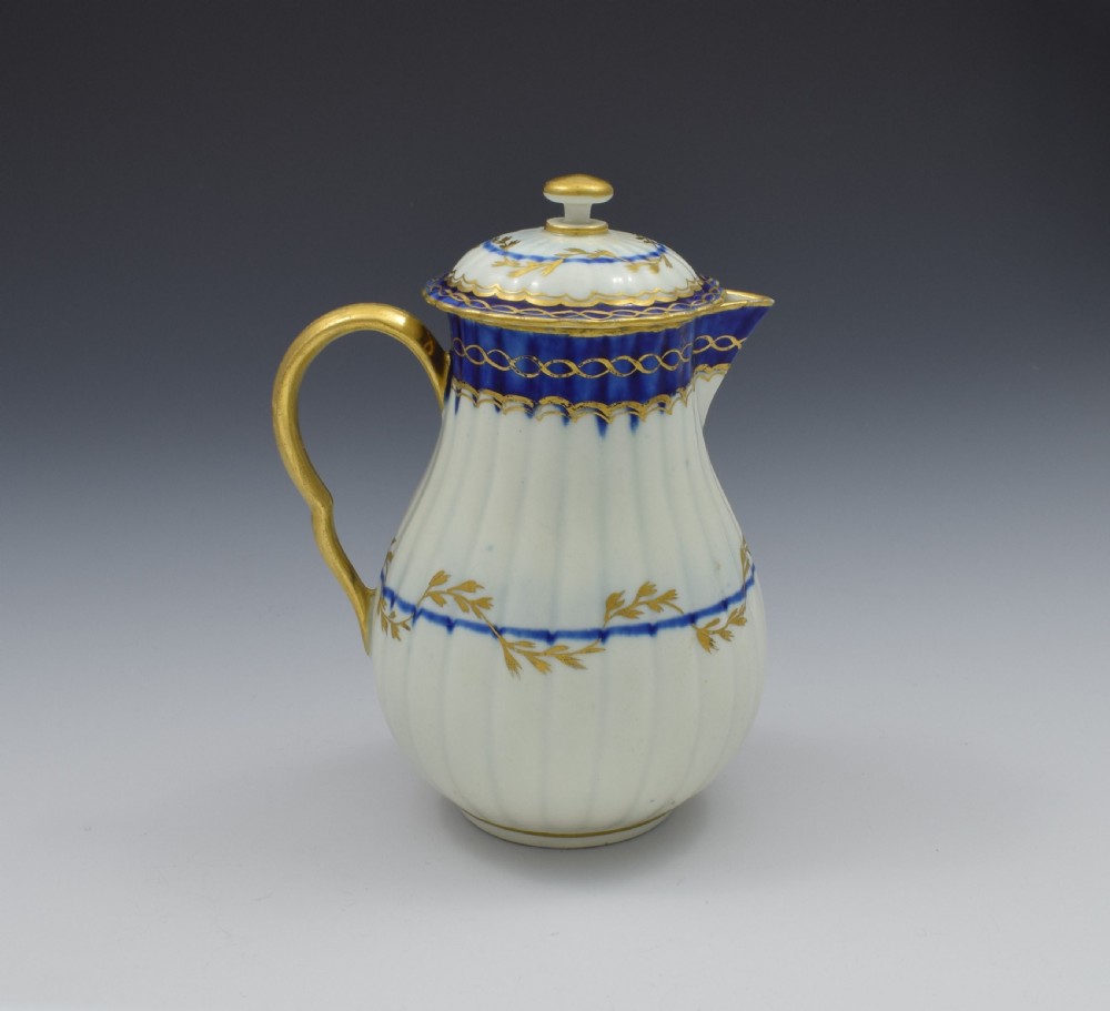First Period Worcester Porcelain Fluted Sparrow Beak Jug & Cover c.1780 View V
