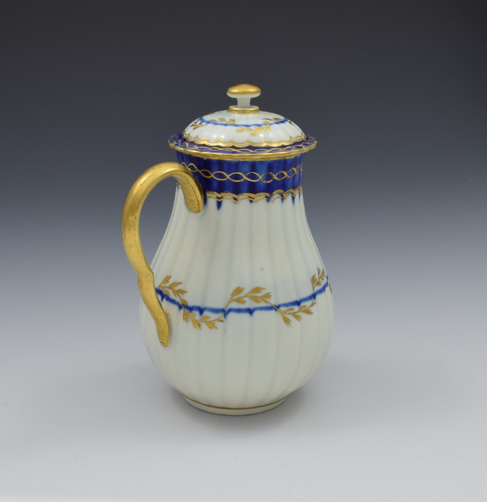First Period Worcester Porcelain Fluted Sparrow Beak Jug & Cover c.1780 View VI