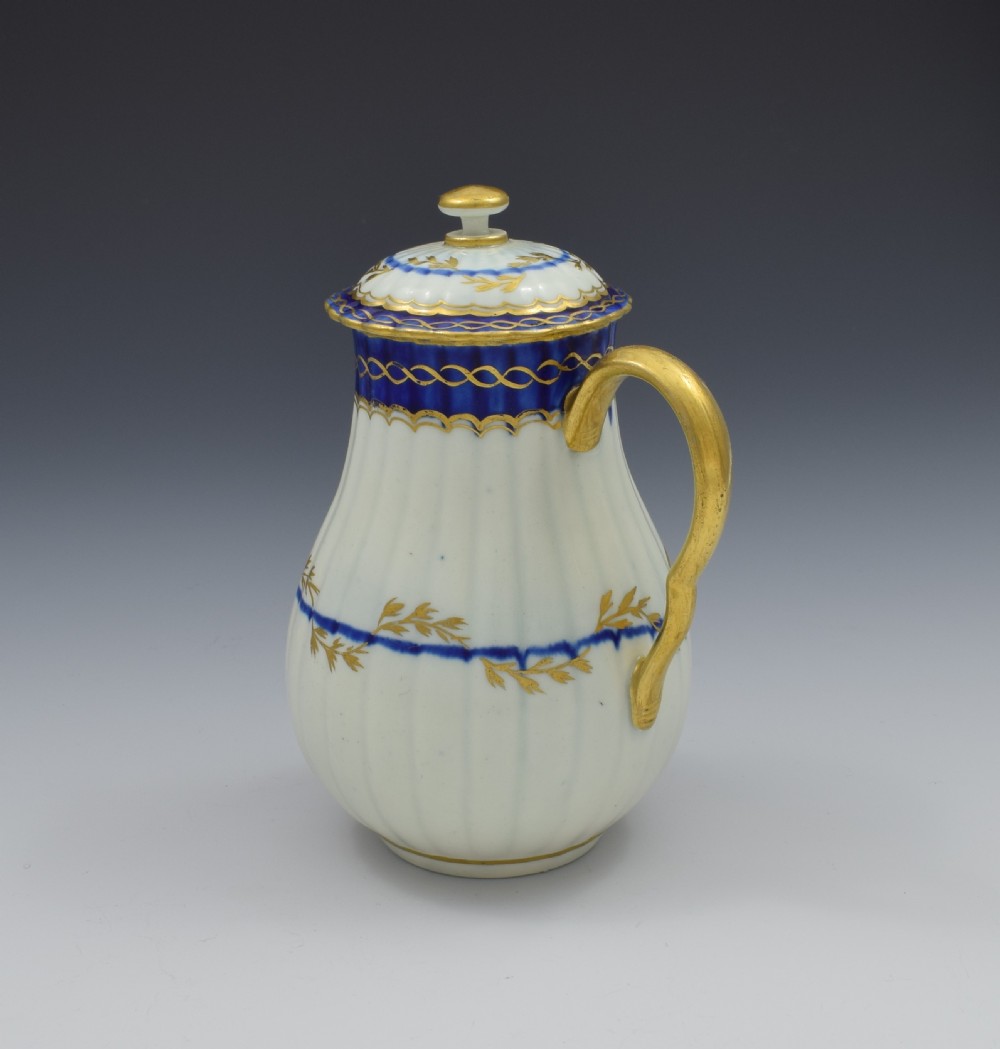 First Period Worcester Porcelain Fluted Sparrow Beak Jug & Cover c.1780 View VIII