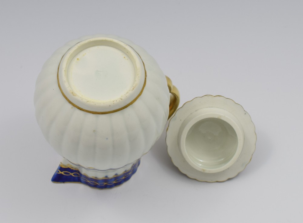 First Period Worcester Porcelain Fluted Sparrow Beak Jug & Cover c.1780 View IX