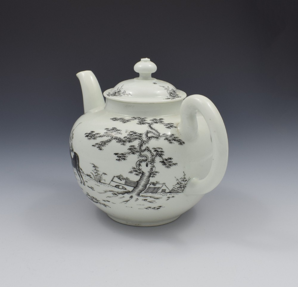 First Period Worcester Porcelain Teapot Boy On A Buffalo Ex-Zorensky View II