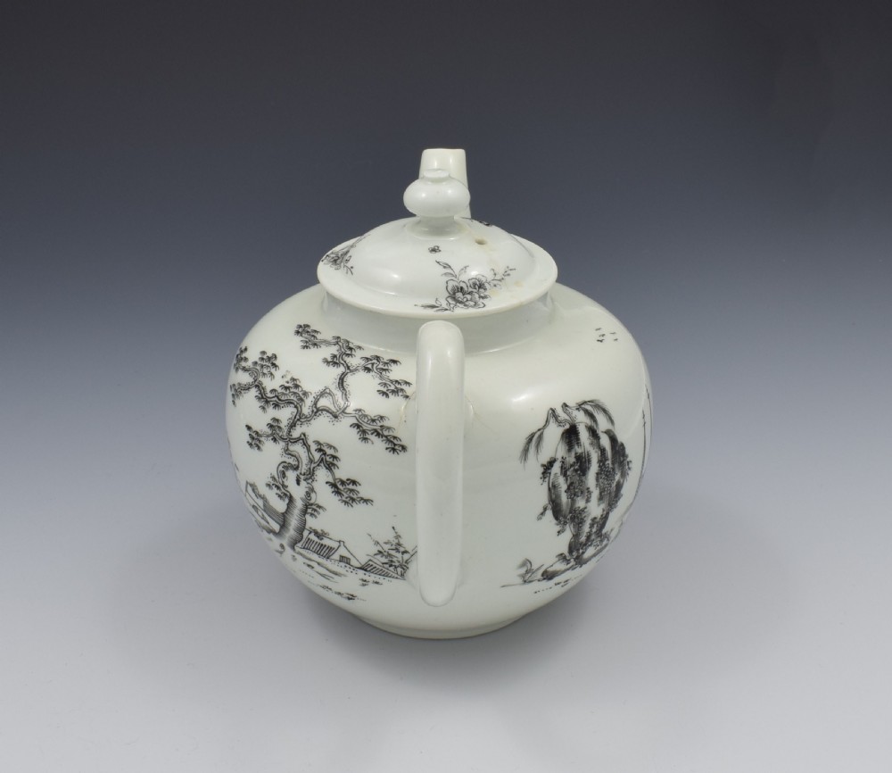 First Period Worcester Porcelain Teapot Boy On A Buffalo Ex-Zorensky View IV