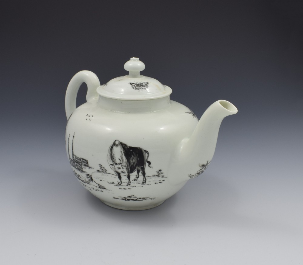 First Period Worcester Porcelain Teapot Boy On A Buffalo Ex-Zorensky View VI