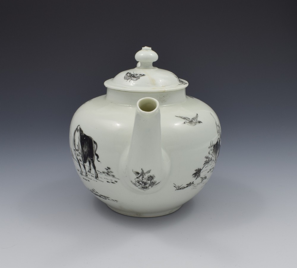 First Period Worcester Porcelain Teapot Boy On A Buffalo Ex-Zorensky View VII