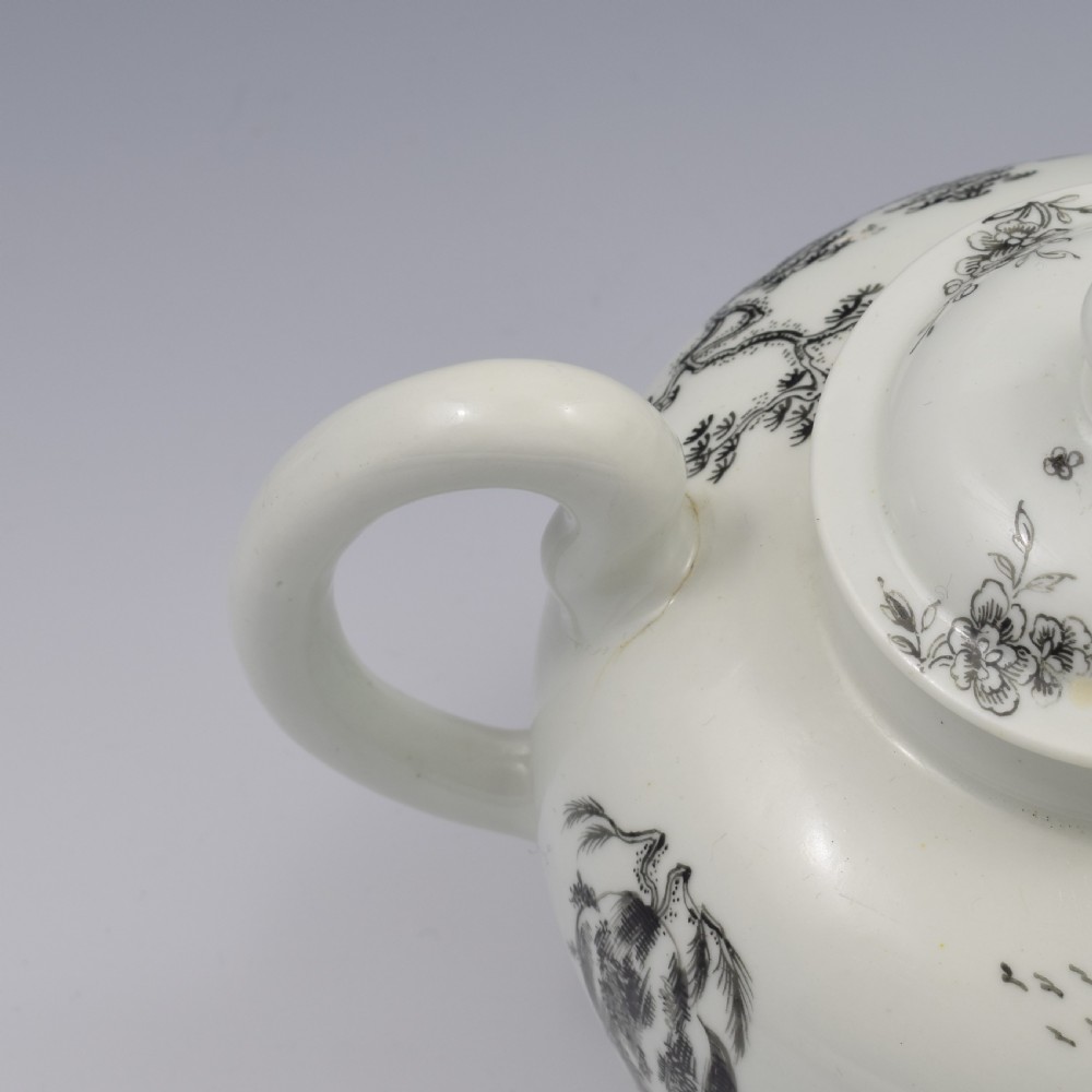 First Period Worcester Porcelain Teapot Boy On A Buffalo Ex-Zorensky View XIII