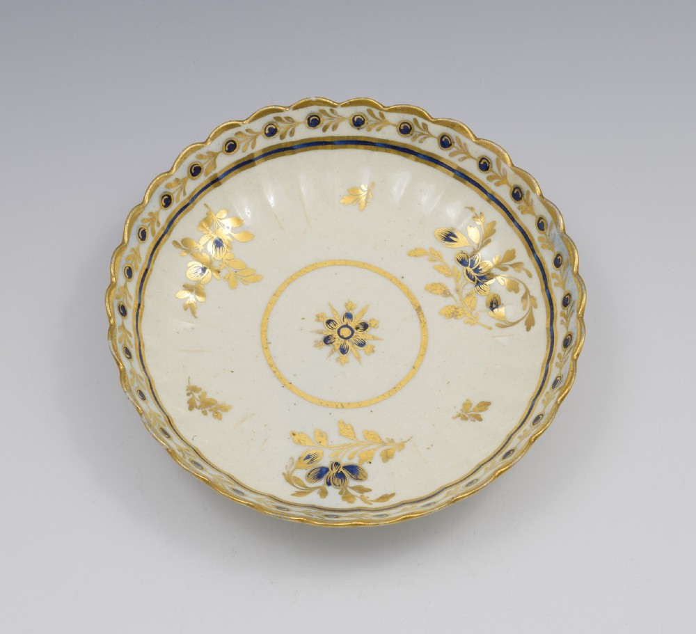 Caughley Porcelain Fluted Tea Bowl & Saucer Dresden Flowers c.1785 View V