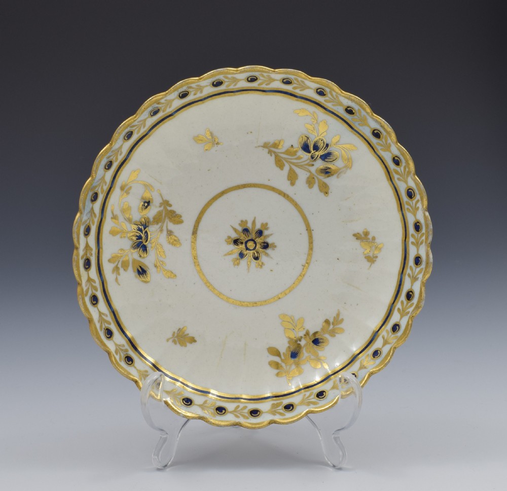 Caughley Porcelain Fluted Tea Bowl & Saucer Dresden Flowers c.1785 View VI