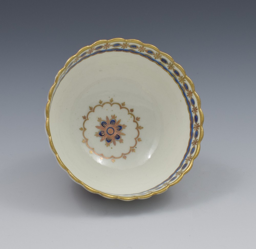 Caughley Porcelain Fluted Tea Bowl & Saucer Dresden Flowers c.1785 View X