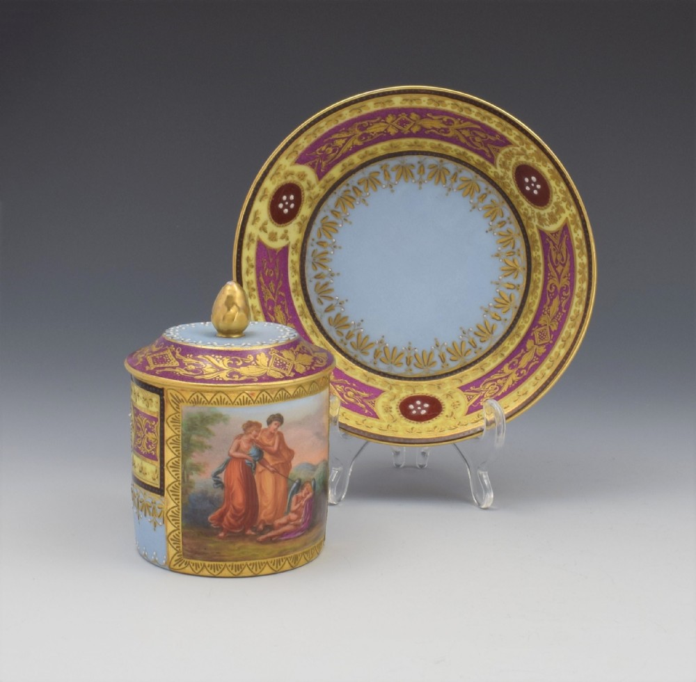 19th Century Vienna Porcelain Chocolate Cup & Cover With Stand