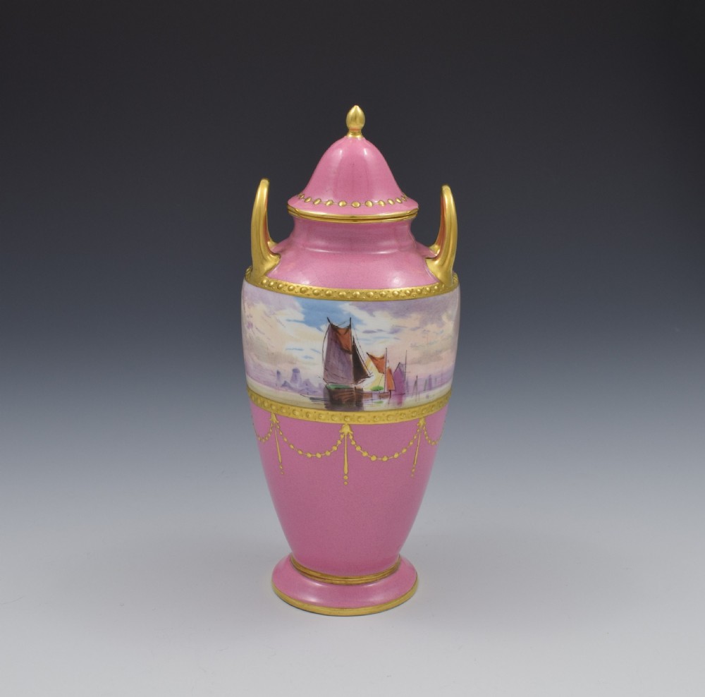 Minton Porcelain Pink Vase & Cover James Edwin Dean Seascape