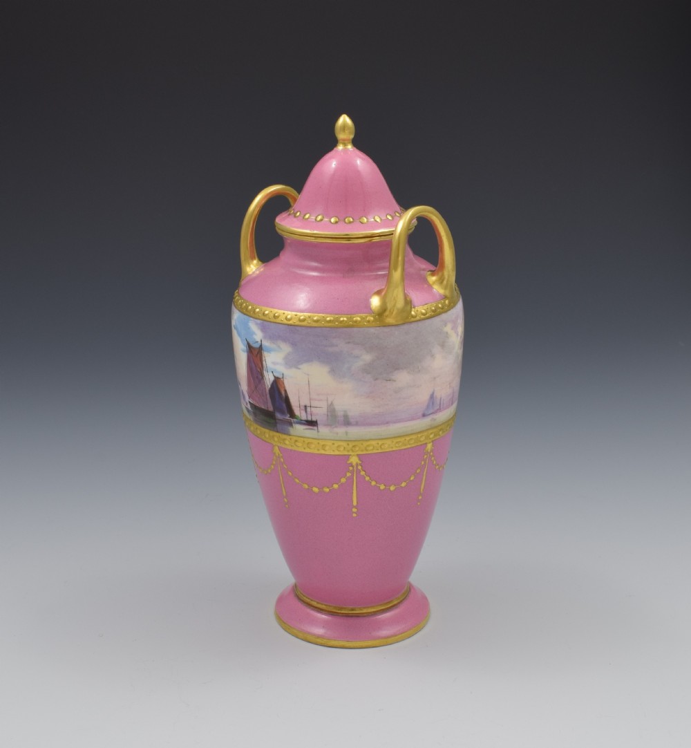 Minton Porcelain Pink Vase & Cover James Edwin Dean Seascape View VI